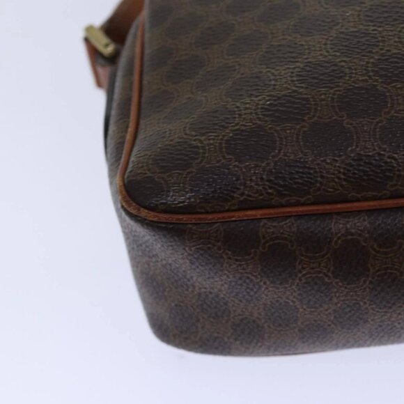 CELINE Macadam Canvas Shoulder Bag PVC Leather Brown Gold Auth 85387 - Picture 4 of 16